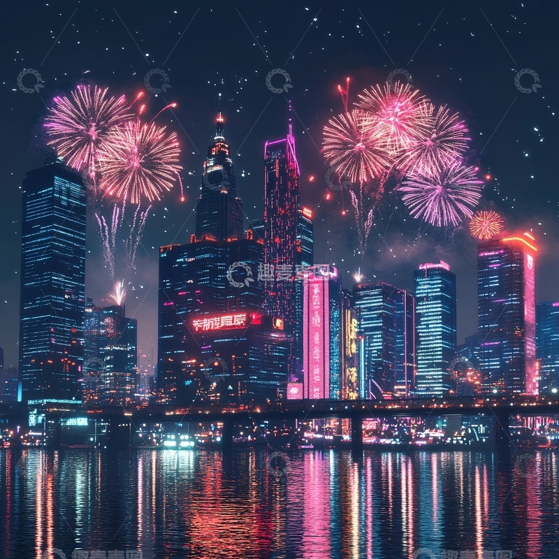 高清大图下载【趣麦麦图】都市夜景烟花