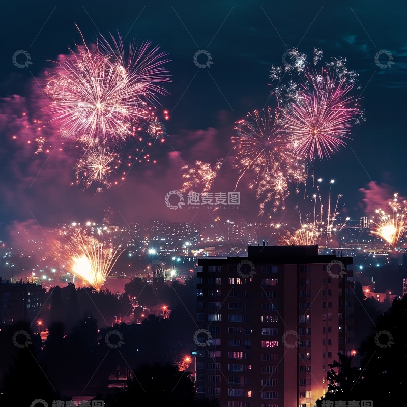高清大图下载【趣麦麦图】居民区烟花