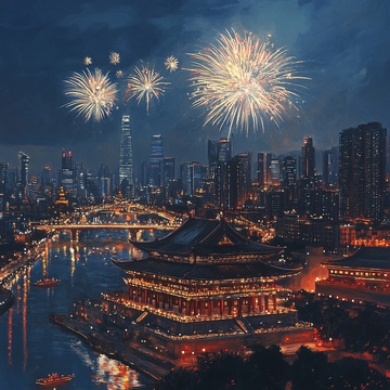 夜幕城景烟花秀