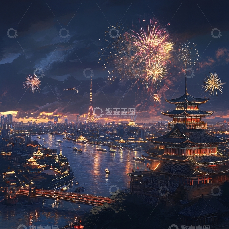 高清大图下载【趣麦麦图】横店插画