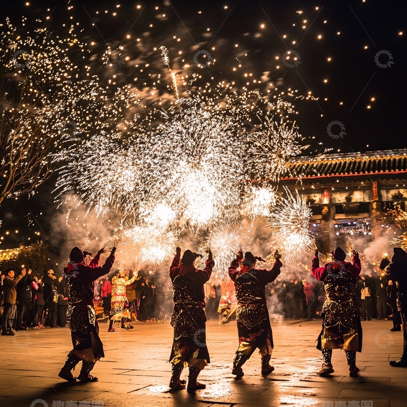 高清大图下载【趣麦麦图】新年传统烟花庆典