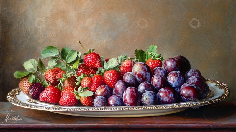 高清大图下载【趣麦麦图】手绘草莓油画1