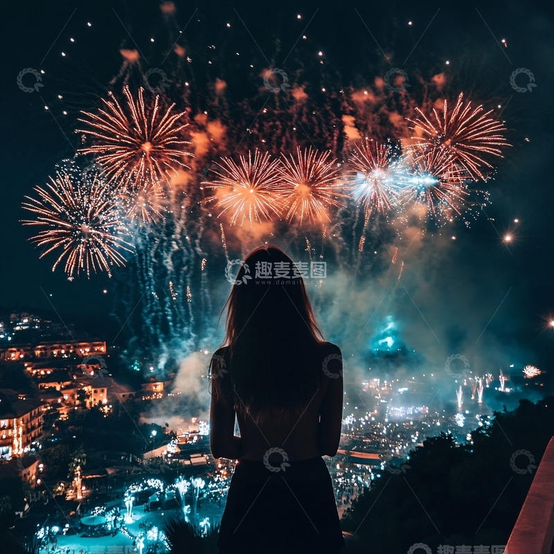 高清大图下载【趣麦麦图】放烟花的少女1