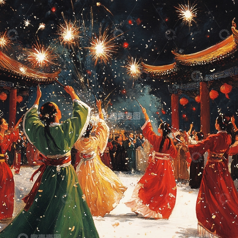 高清大图下载【趣麦麦图】古风新年插画