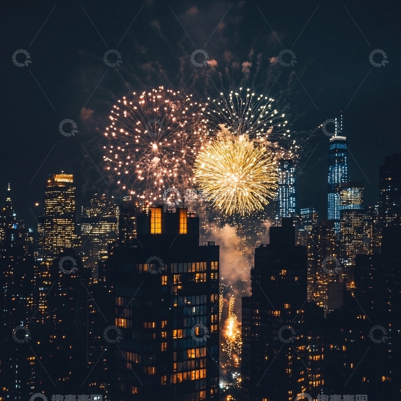 高清大图下载【趣麦麦图】城市烟花夜景
