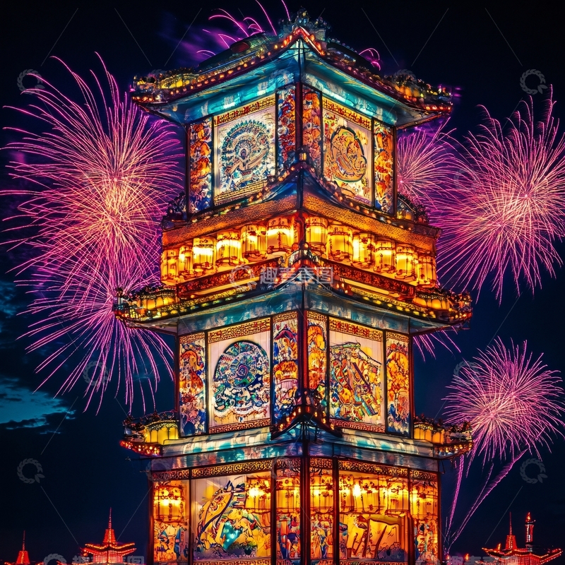 高清大图下载【趣麦麦图】打铁花金阁