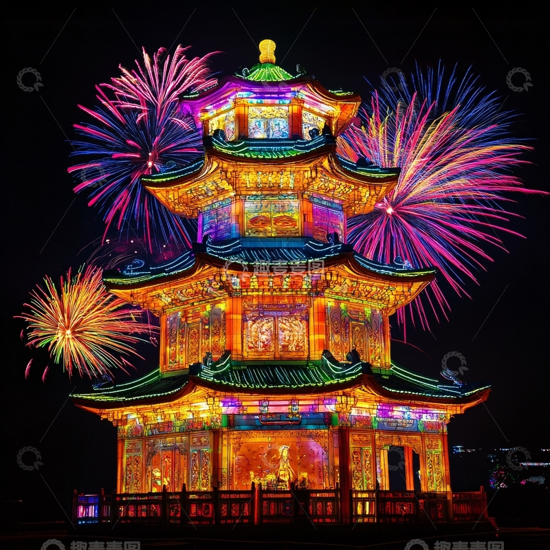 高清大图下载【趣麦麦图】滕王阁彩灯