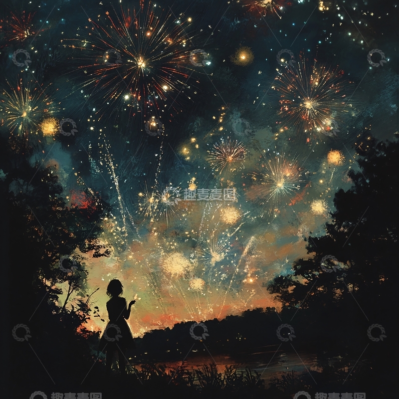 高清大图下载【趣麦麦图】放烟花的少女2