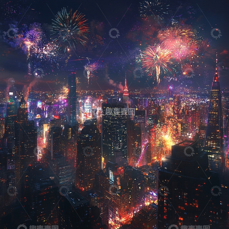 高清大图下载【趣麦麦图】庆祝夜晚烟花秀