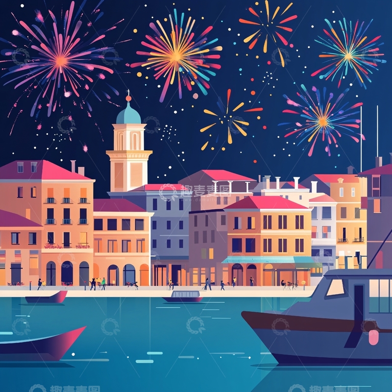 高清大图下载【趣麦麦图】威尼斯城市插画素材