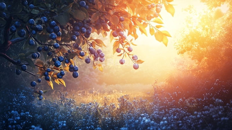 高清大图下载【趣麦麦图】黄昏采摘蓝莓