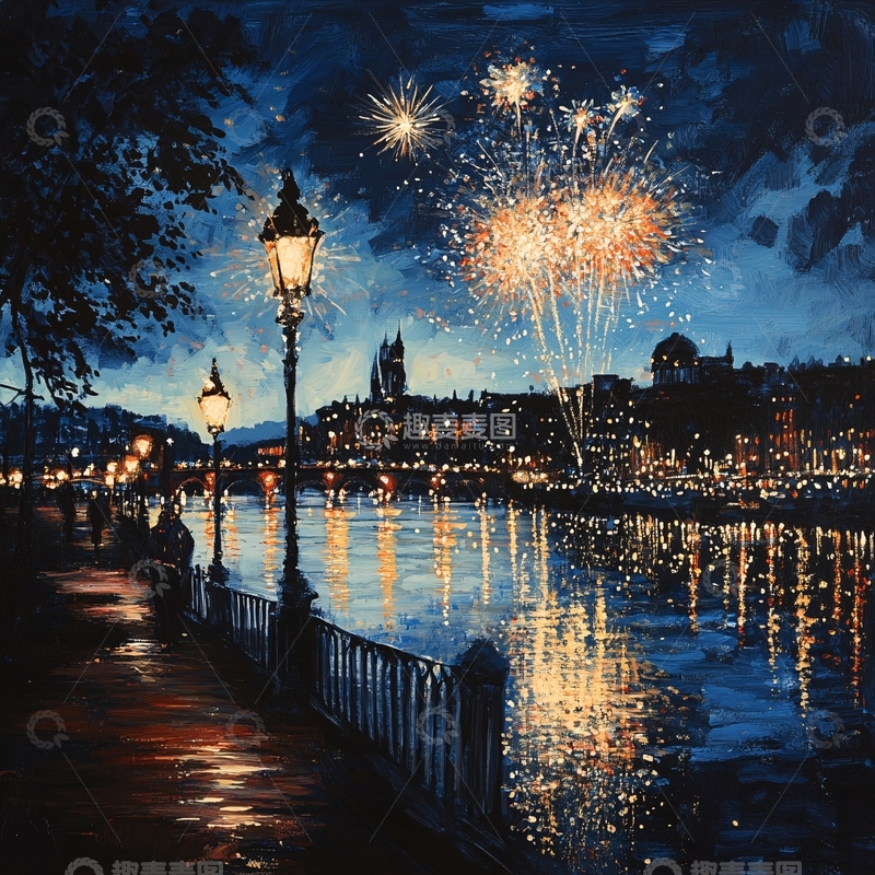高清大图下载【趣麦麦图】油画肌理烟花2