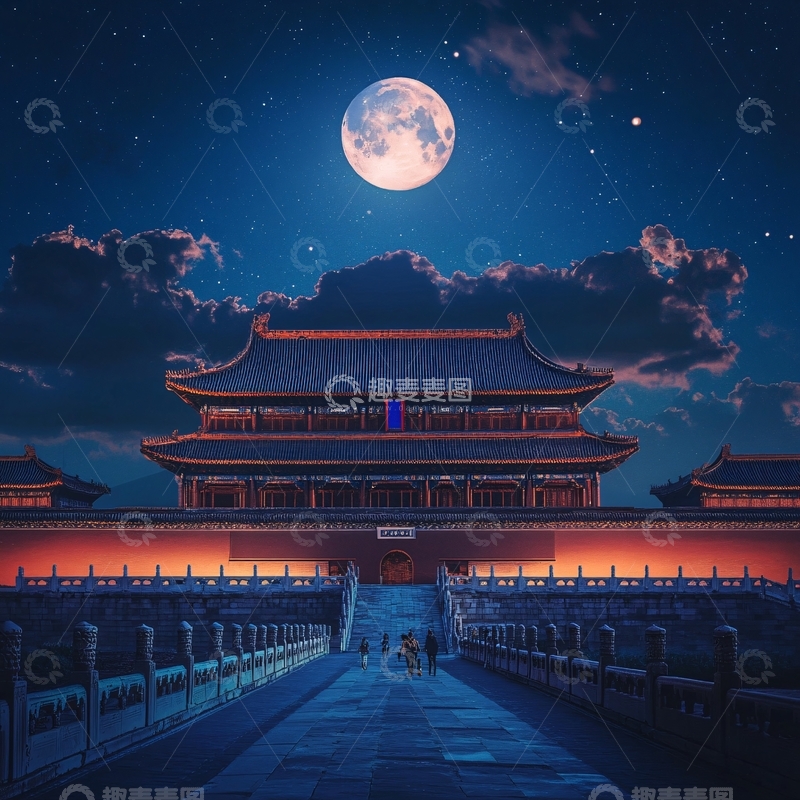 高清大图下载【趣麦麦图】故宫午门立面插画图