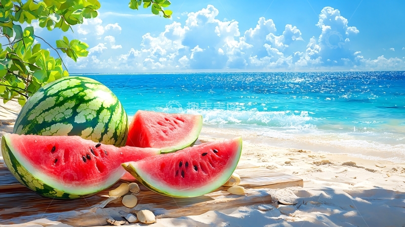 高清大图下载【趣麦麦图】夏季凉爽吃西瓜
