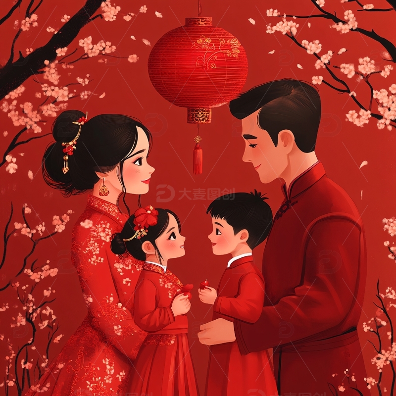 高清大图下载【趣麦麦图】家庭团圆年俗微笑1