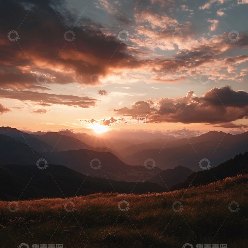 高清大图下载【趣麦麦图】高山草原落日晚霞