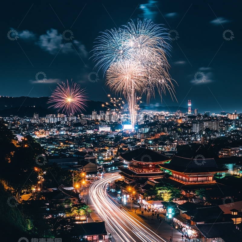 高清大图下载【趣麦麦图】古城烟花2