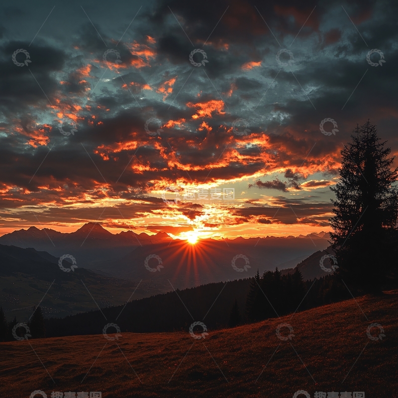 高清大图下载【趣麦麦图】高山夕阳太阳落山