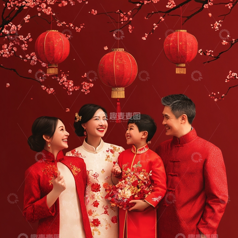 高清大图下载【趣麦麦图】新春全家福