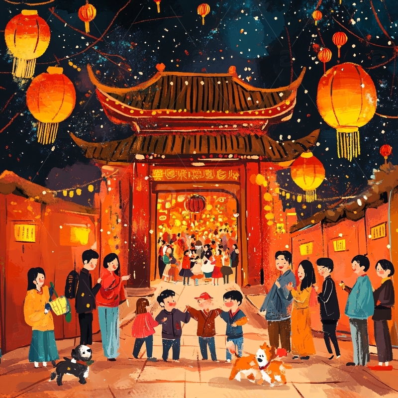 高清大图下载【趣麦麦图】过年场景插画1