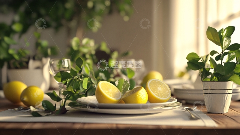 高清大图下载【趣麦麦图】柠檬与绿色植物