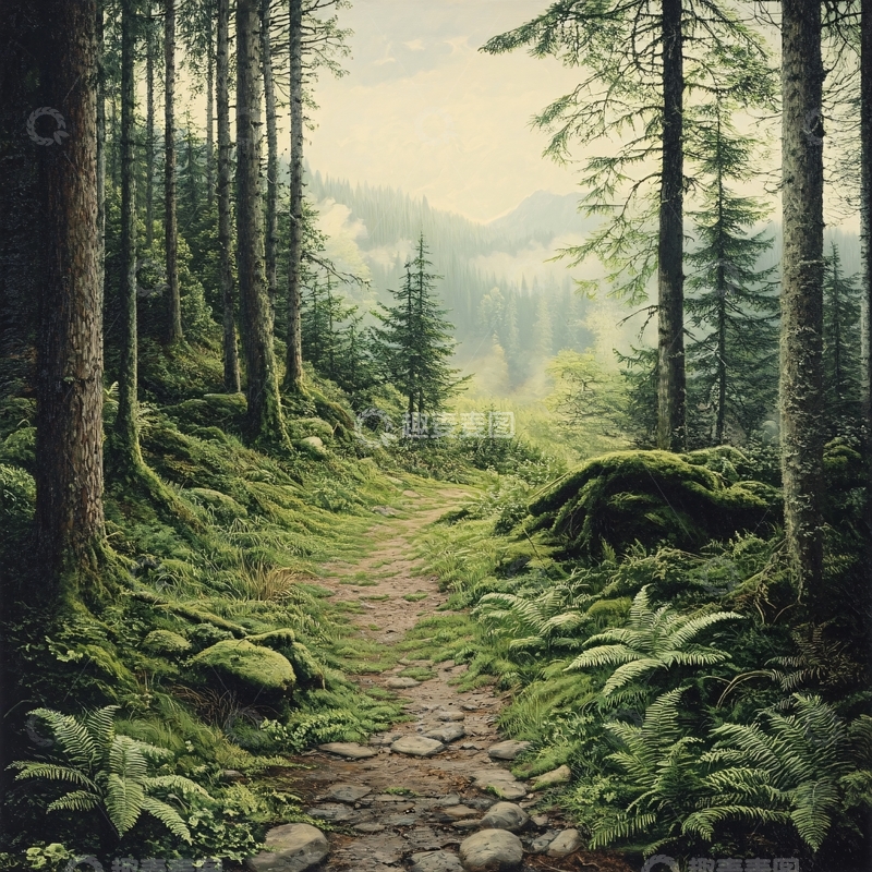 高清大图下载【趣麦麦图】林间小道手绘18