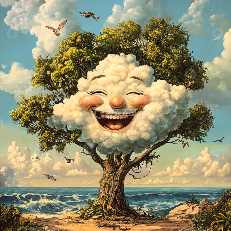 高清大图下载【趣麦麦图】大树白云少女