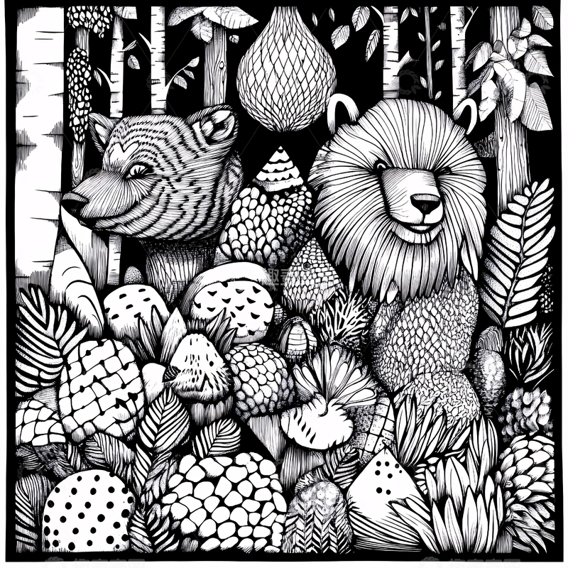 高清大图下载【趣麦麦图】黑白森林装饰画