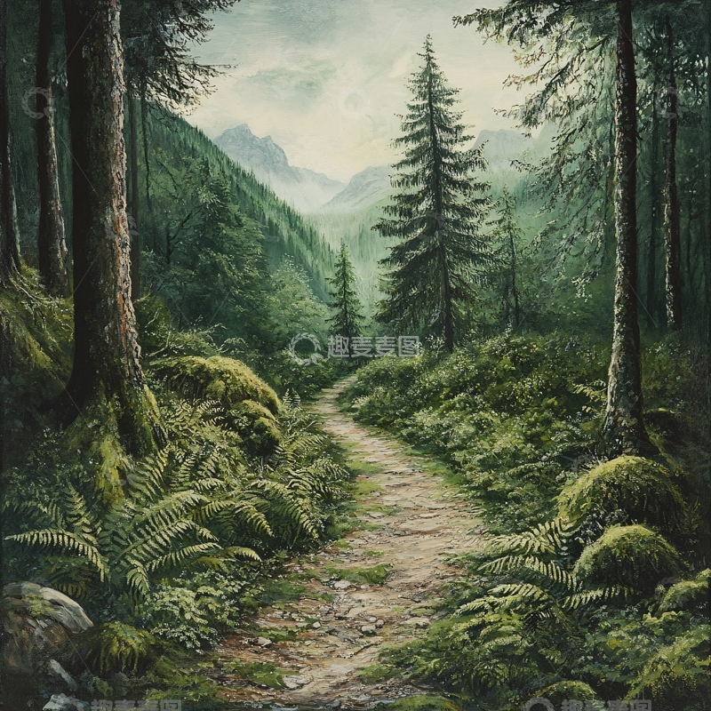 高清大图下载【趣麦麦图】林间小道风景画1