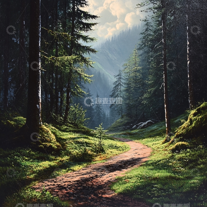 高清大图下载【趣麦麦图】林间小道风景画