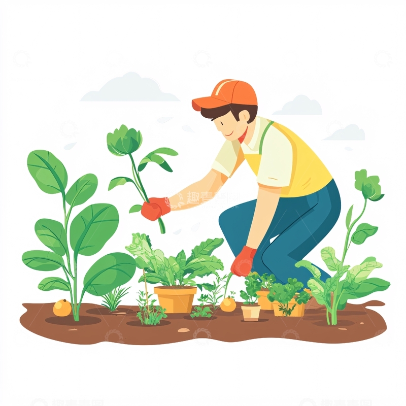 高清大图下载【趣麦麦图】挖菜插画1