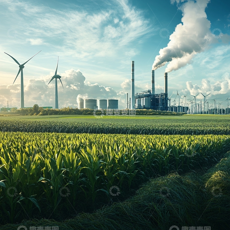 高清大图下载【趣麦麦图】田野上发电厂