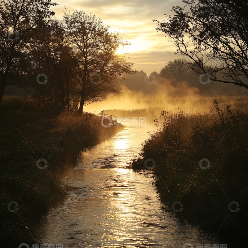 高清大图下载【趣麦麦图】清晨的小河