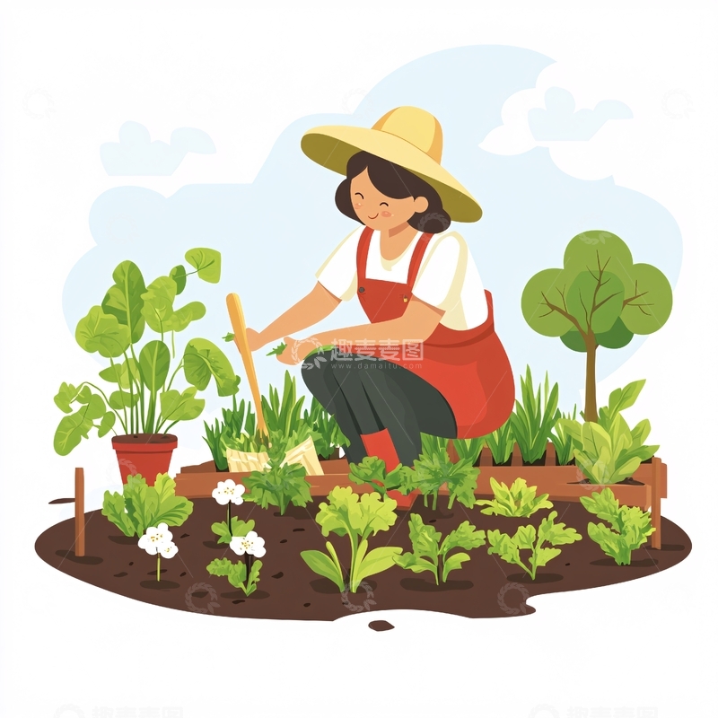 高清大图下载【趣麦麦图】挖菜插画