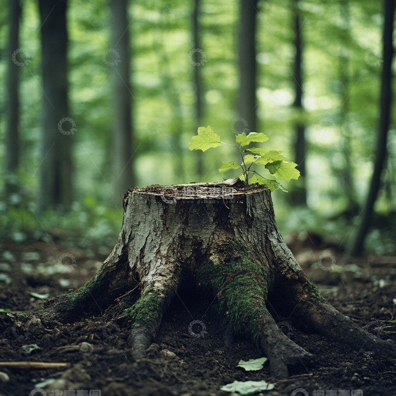高清大图下载【趣麦麦图】木桩上的绿荫1
