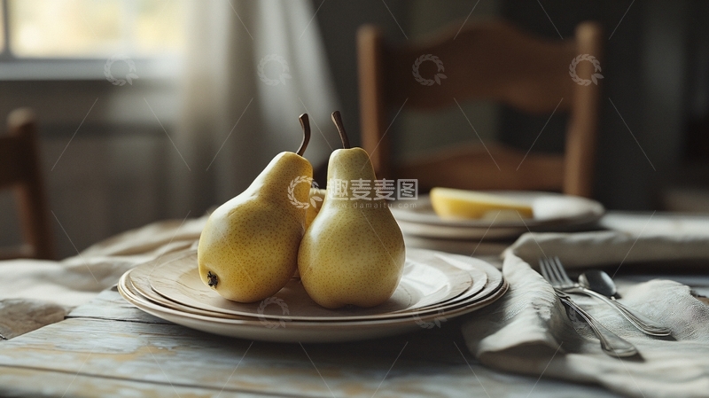 高清大图下载【趣麦麦图】梨子陶瓷餐具静物
