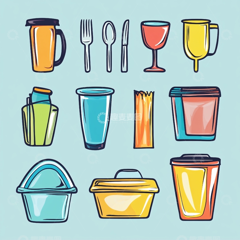 高清大图下载【趣麦麦图】餐具卡通图案