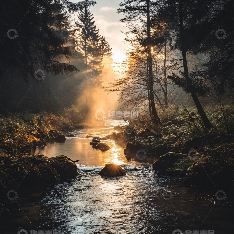 高清大图下载【趣麦麦图】小溪流日出