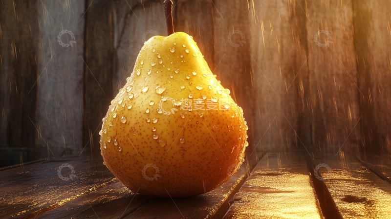高清大图下载【趣麦麦图】木纹背景上的梨子