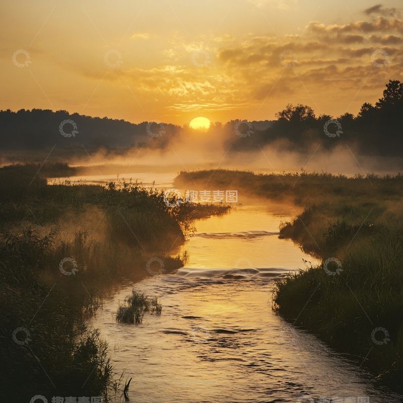 高清大图下载【趣麦麦图】小河日出