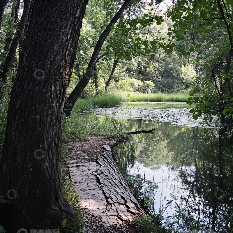 高清大图下载【趣麦麦图】水塘树干