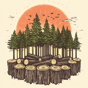砍伐树木插画1