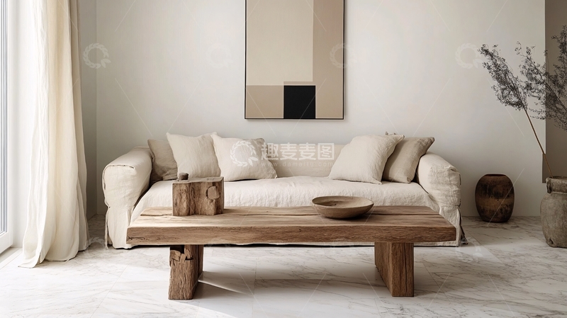 高清大图下载【趣麦麦图】原木风茶几