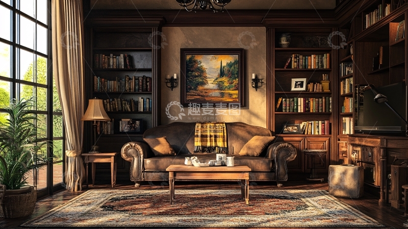 高清大图下载【趣麦麦图】欧式书房场景图