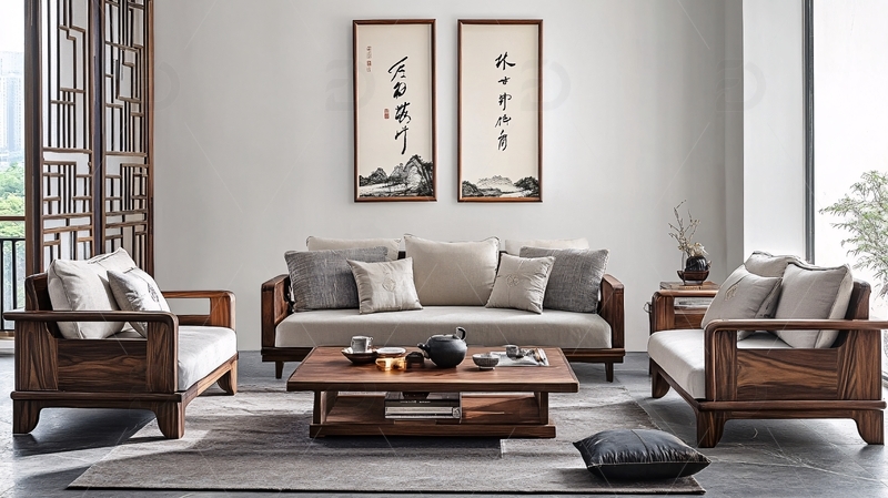 高清大图下载【趣麦麦图】新中式实木家具