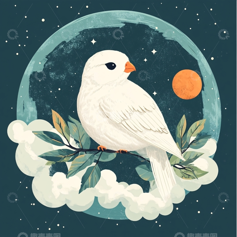 高清大图下载【趣麦麦图】月色小鸟图