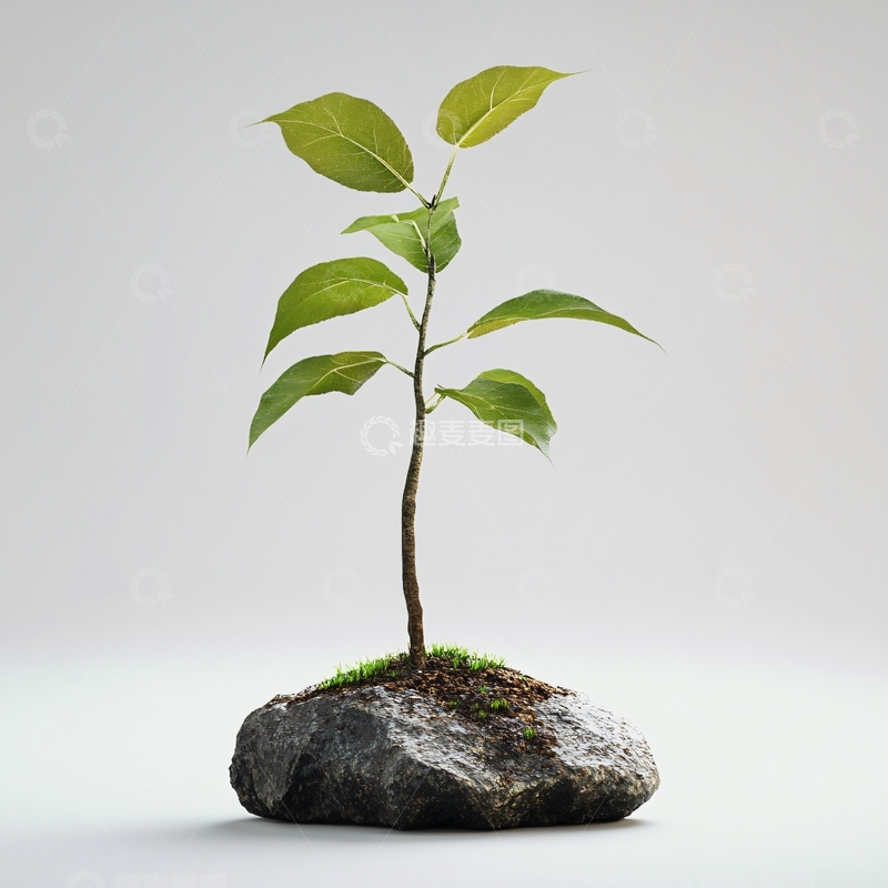 高清大图下载【趣麦麦图】-石头上的一棵小树