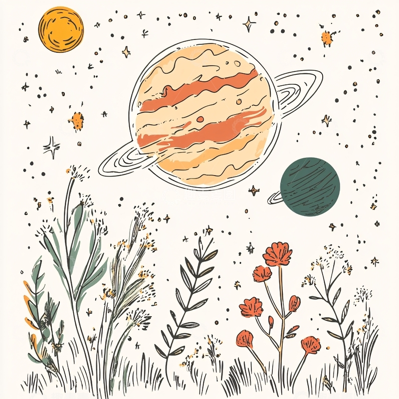 高清大图下载【趣麦麦图】宇宙手绘插画