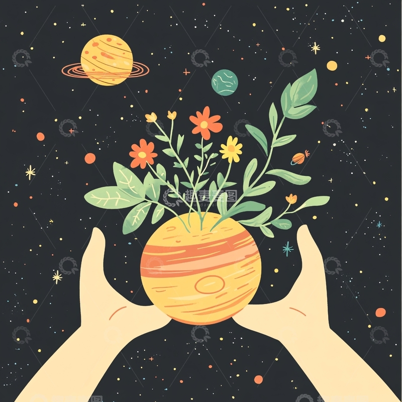 高清大图下载【趣麦麦图】星球有机植物插画