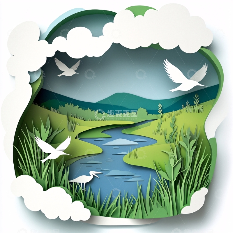 高清大图下载【趣麦麦图】湿地背景手绘
